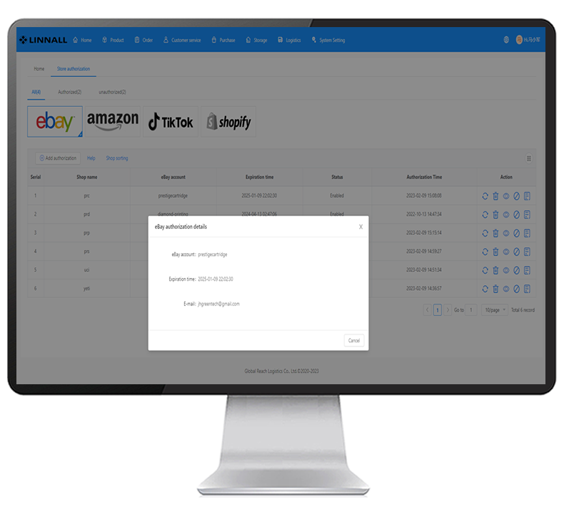 eBay integration on a desktop.